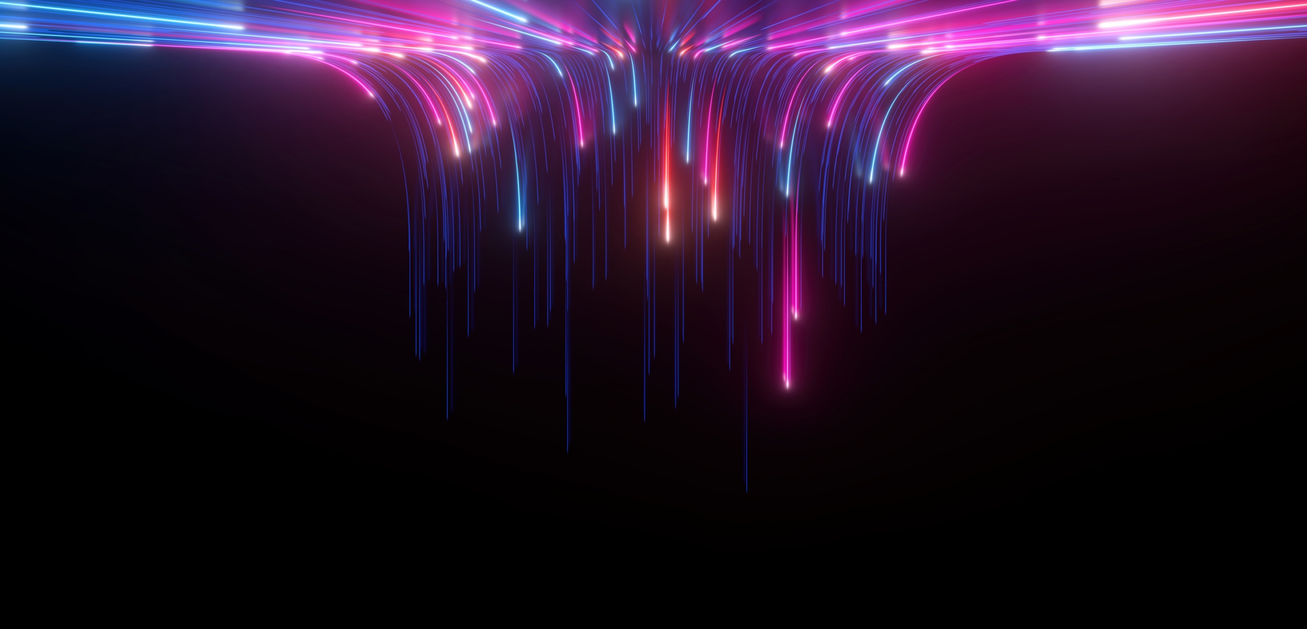 3D-Rendering, abstrakter futuristischer Neonhintergrund mit leuchtenden abfallenden Linien