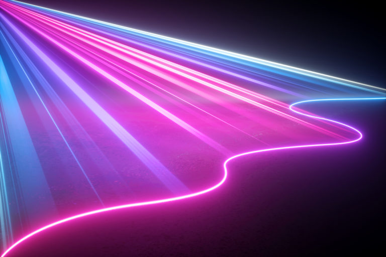 3D-Rendering, leuchtende Neonstrahlen ergeben runde Grenze